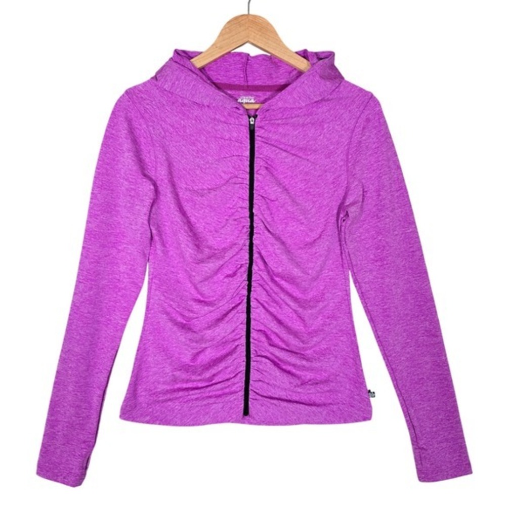 La Vie en Rose Aqua Women's Heathered Purple Zip Up Hoodie Jacket Ruched Front M